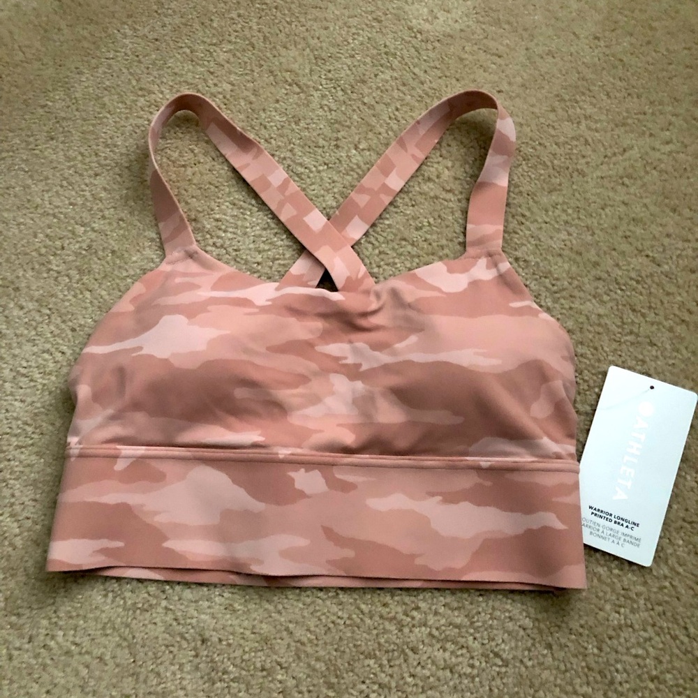 Athleta NWT. Warrior printed longline bra. Size small a-c
